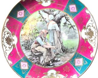 Antique Style Gilt Scenic Porcelain Plate 