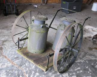 Primitive hand cart - Milk Cans