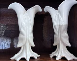 Pair of USA pottery arrow leaf vases