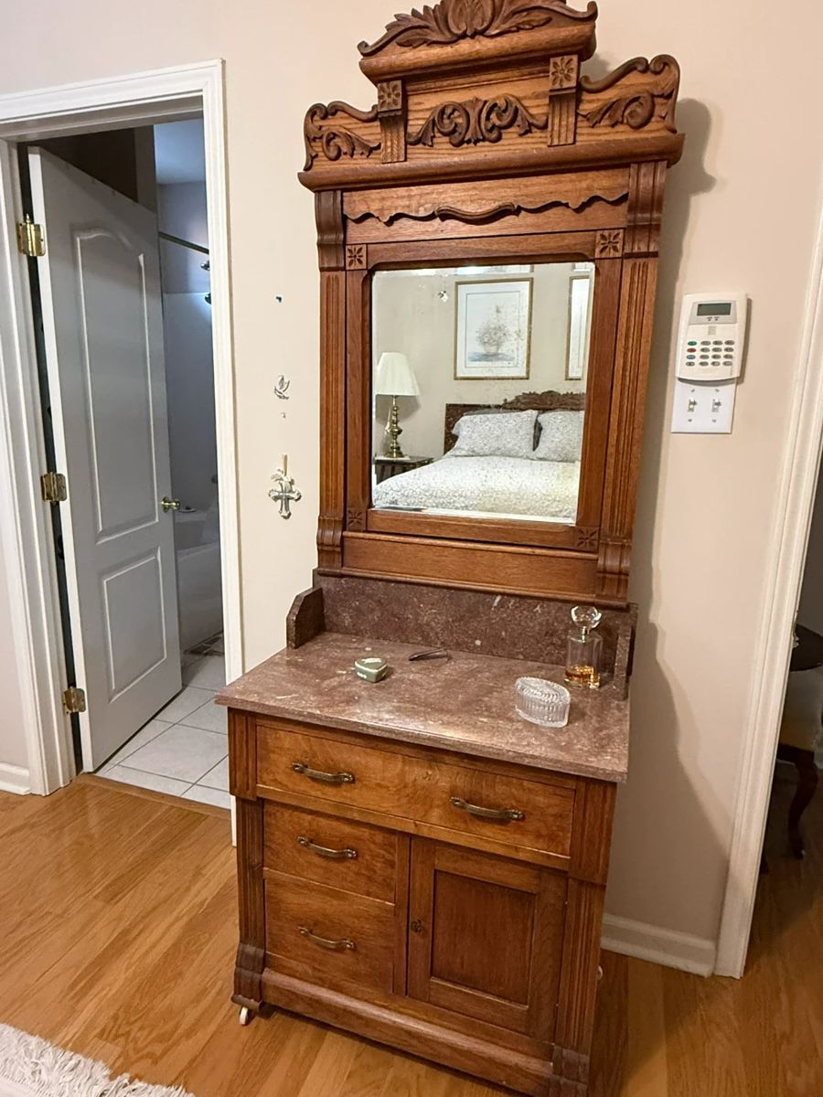 Antique oak washstand with mirror.  $400.