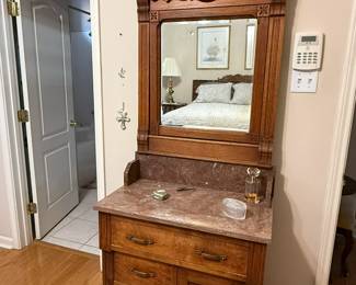 Antique oak washstand with mirror.  $400.