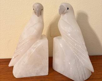 Alabaster Parrot Bookends
