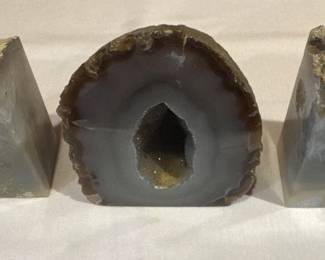 Druzy Agate Geode and 2 Cut Smaller Bookend Crystals