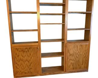 Large Handmade Light Wood Bookcase with Lower Storage Cabinets