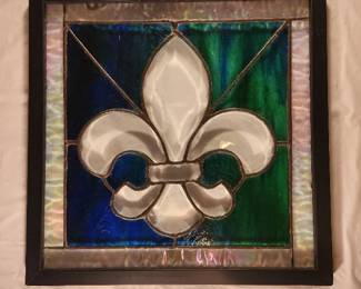 Stained Glass Green and Blue Fleur De Lis