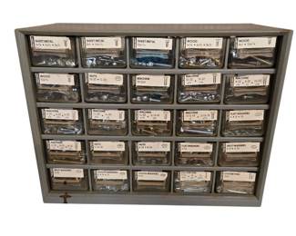 Small Parts Organizer Cabinet Filled with Various Hardware