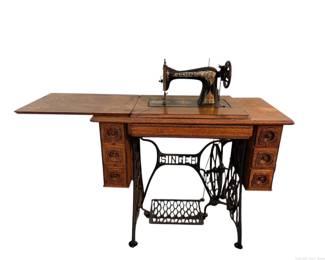 Singer Treadle Sewing Machine in Wood Cabinet