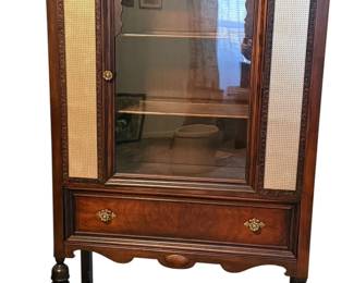 Circa 1930s Jacobean Style China Cabinet with Floral Carved Detail