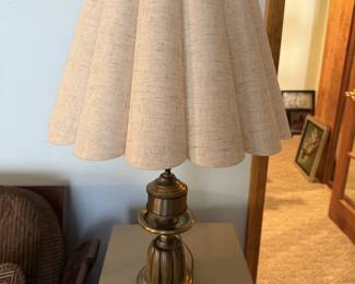 Pair Vintage Brass Lamps with Scalloped Shade