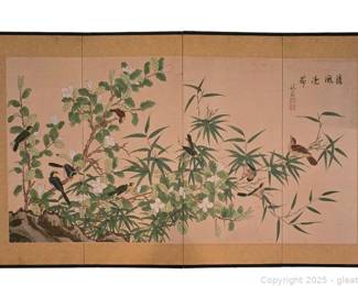 Japanese Four Panel Folding Screen Byobu