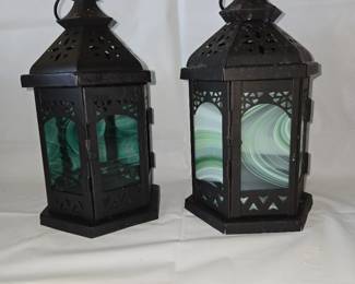 Pair of Stained Glass Moroccan Style Candle Lanterns