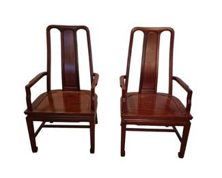 2 Beautiful Solid Rosewood Armed Asian Dining Chairs