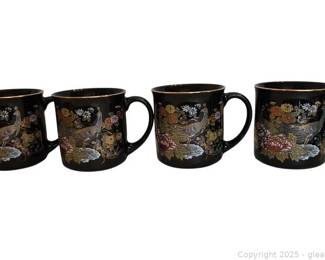 4 Black Japanese Coffee Mugs