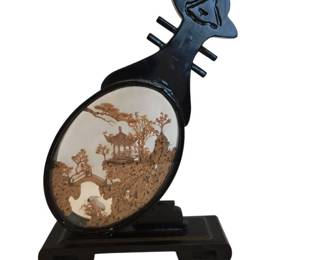 Chinese Cork Art Carving Diorama Pagoda Cranes