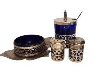 Silverplate and Cobalt Blue Glass Items