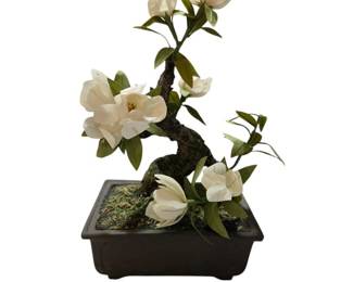 Small Handcrafted Bonsai Tree with White Flowers