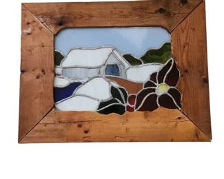 Stained Glass Snowy Barn