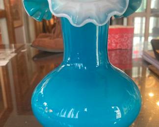 Old Fenton Blue Cased vase 
8-1/2” tall - beautiful deep blue