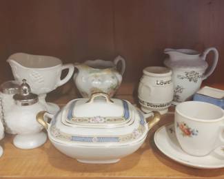 milk glass, nippon, tea cups