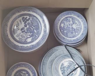 Flow Blue Willow Platter Blue & White