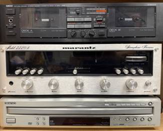  1. Yamaha K-222 Natural Sound Stereo Double Cassette Deck
2. Marantz Model 2220B Stereophonic Receiver
3. Onkyo DV-CP702 6-disc carousel DVD/CD changer