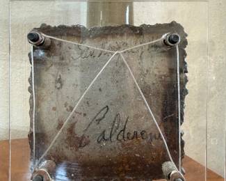 Ink, watercolor, and silver leaf on oxidized metal with floating acrylic mount. Contemporary abstract figurative nude