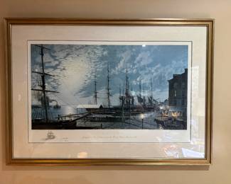 John Stobart (1929–2016)
Philadelphia — Moonlight over the Delaware from the Foot of Walnut Street in 1825
Hand-signed limited edition lithograph, 682/950