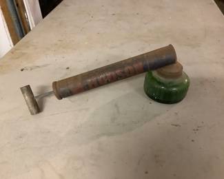 Antique Hudson insect sprayer with green glass jar great shape