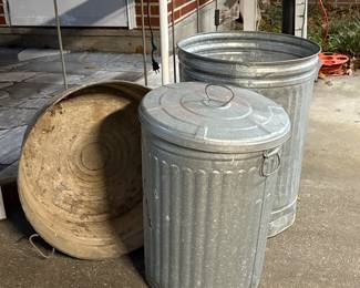 Vintage galvanized trash cans