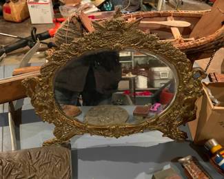 standing Victorian brass mirror