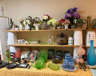 Uranium glass, Katy lace dishes, floral