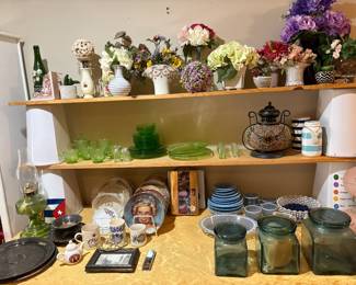 collector plates. floral, oil lamp