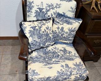toile side chair, pillows