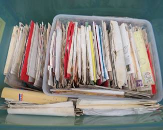 Lot 325. Old postcards, greeting cards, and correspondence from the mid-1900s. Includes tote and cover.