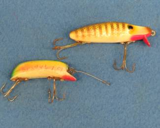 Lot 223. P&K 2 3/4" Bright Eyes and a Wright & McGill Eagle Claw 3 1/4" Hijacker with glass eyes