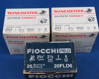 Lot 192. 74 20-gauge rounds: 50 Winchester 8-shot. 24 Fiocchi 6-shot.