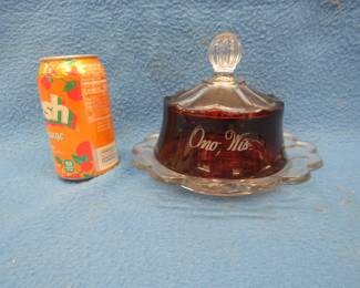 Lot 242. Ruby flash souvenir butter dish from Ono Wisconsin