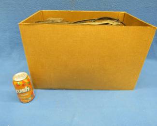 Lot 66. Box full of standard or model gauge railroad track. Also includes an untested transformer.
