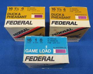 Lot 196. 75 Federal 16-gauge rounds, 50 6-shot & 25 8-shot