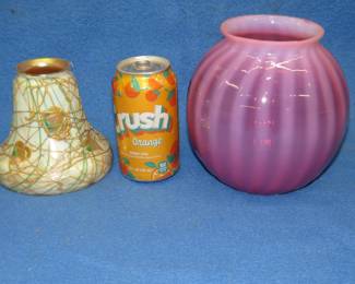 Lot 19. Two vintage glass lamp shades. Very tight hairline crack and chip on the fitter on the smaller one.