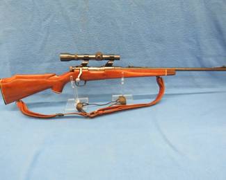 Lot 15. Sporterized Type 99 Arisaka rechambered to .257 Roberts. NSN. Includes a Weaver 2.5-1 scope with "look through" scope rings, walnut stock, and more.