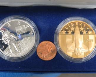 Lot 122. America in Space two-coin set including a 90% silver 26.73-gram commemorative coin