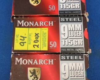 Lot 396. 149 Monarch steel-cased 9mm rounds