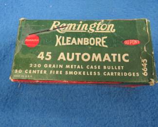 Lot 347. 50 Remington Kleanbore .45 auto. 230-grain MC. Box is in poor condition.