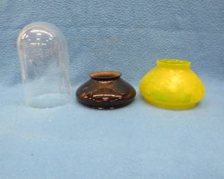 Lot 35. Two vintage lamp shades with 3" fitters and an anniversary clock cover