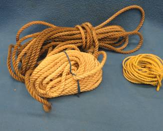 Lot 167. Long length of 3/8" nylon rope and a shorter length of 3/16" yellow nylon rope