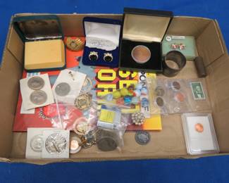 Lot 133. Collectible smalls, including repurposed coins, cufflinks, marbles, and more
