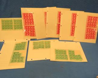 Lot 216. WW2 era plate blocks. 32 Scott #908 One-cent plate blocks and 40 Scott #907 Two-cent plate blocks.