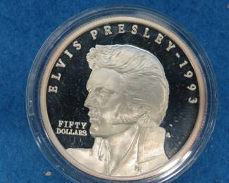 Lot 123. 1993 Marshall Islands $50 Elvis Presley one ounce of .999 silver coin