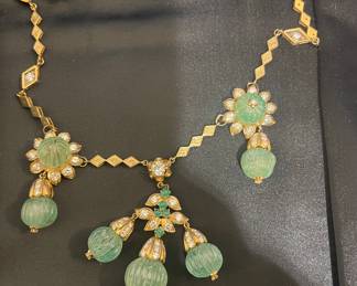 Gold, jade, pearls, diamond you named beautiful necklace with matching earrings!